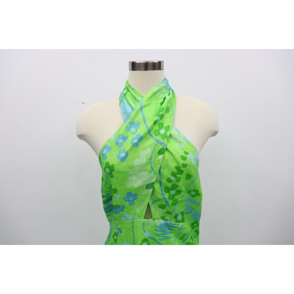 RHODE Paolo Linen Midi Dress Size 8 Retail $495 Tiki Hawaiian Inspired Wrap Neck - Picture 6 of 16
